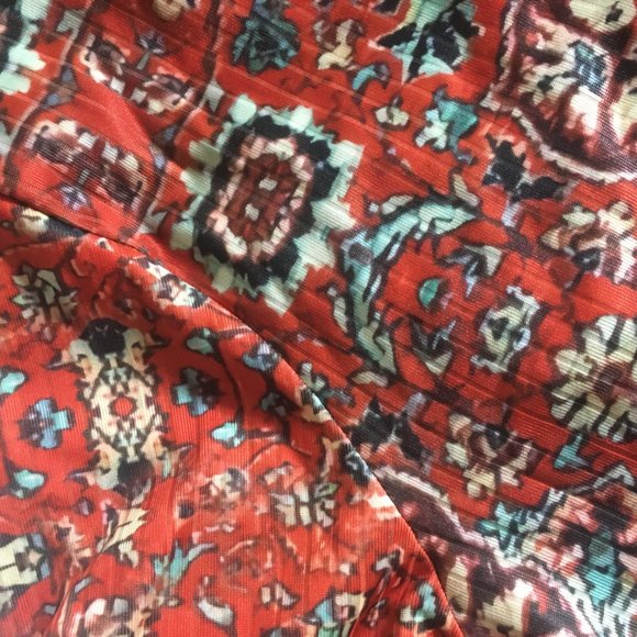 Red Mandala Print Hooded Henley Long Sleeve Sweatshirt - Picture 5 of 6